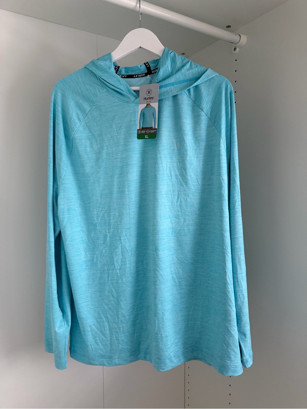 Hurley Men’s Sunrise UPF 50+ Hooded Sun Shirt Blue Aqua XL NWT